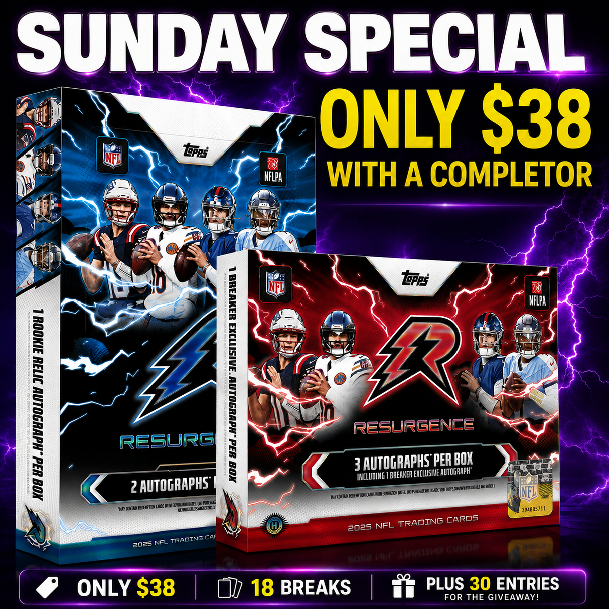 ⭐⭐⭐ Sunday Special! BREAK #11855 - 2025 Resurgence Hobby & Delight Mixer (Random Team) *** Only $38 with a Completor Spot!