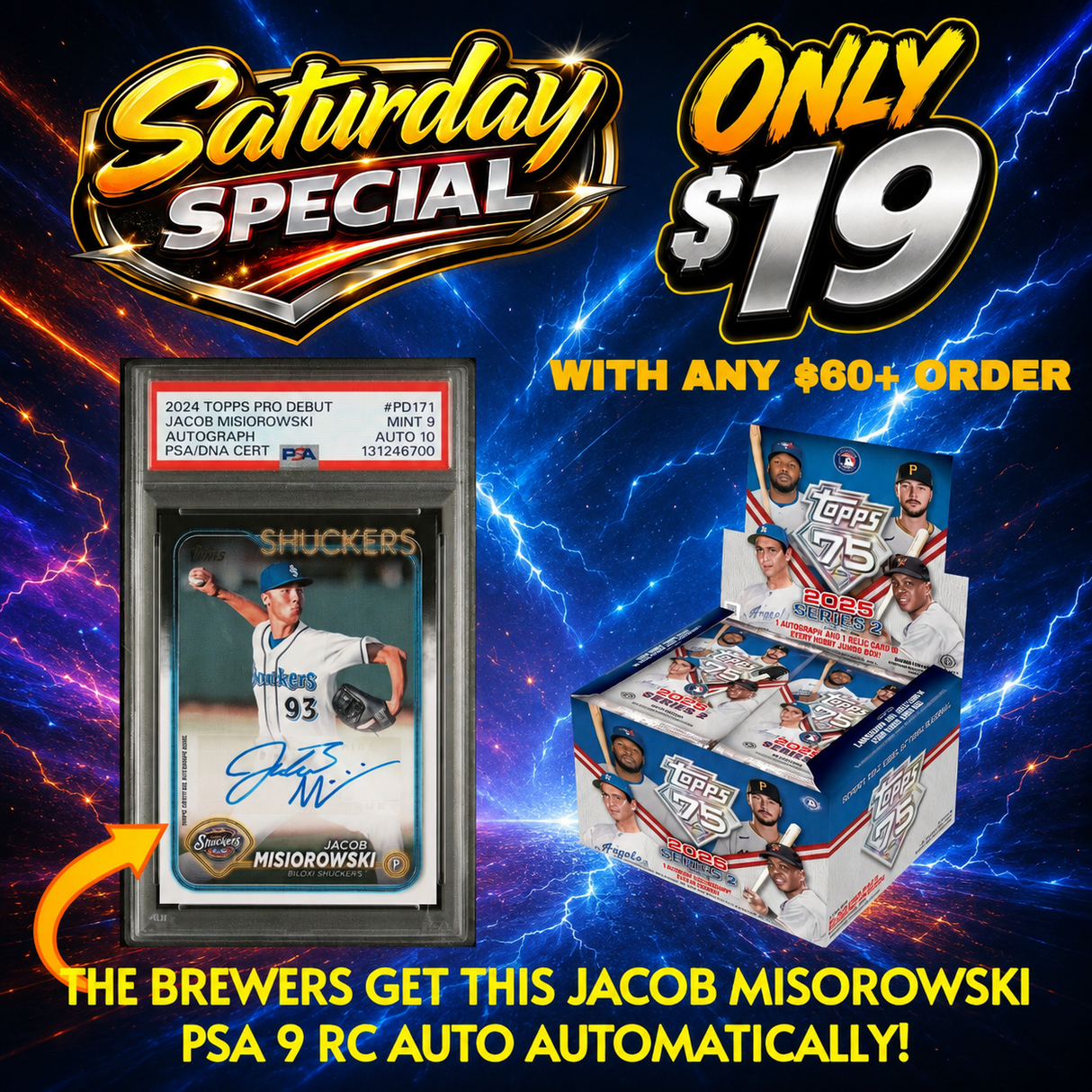 ⚾ Saturday Special! BREAK #11682 - 2026 Topps Series 2 Jumbo (Random Team) *** Brewers get this Jacob Misiorowski PSA 9 RC Auto Automatically! Only $19 with a $60+ Order!