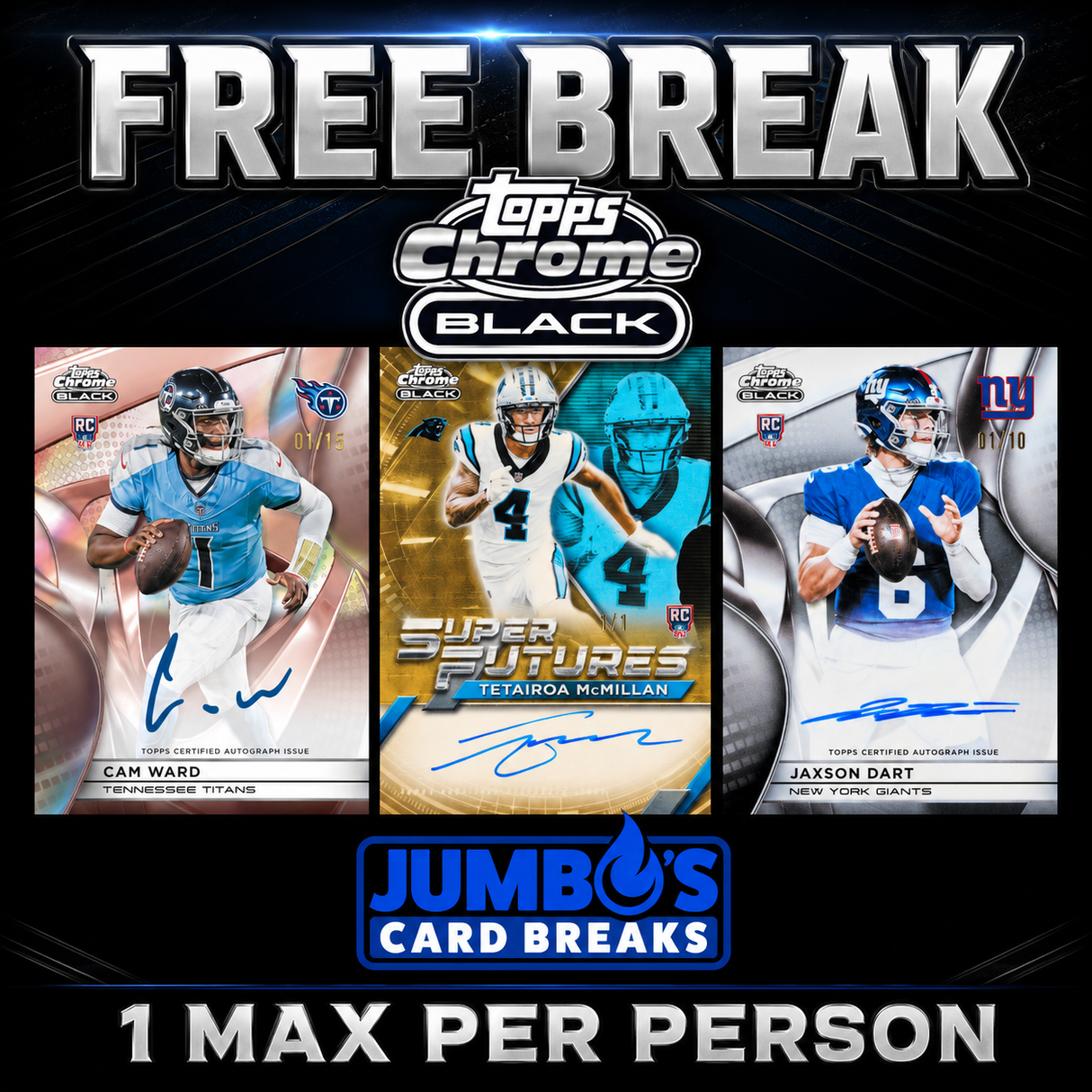 π FREE BREAK! BREAK #11709 - 2025 Topps Chrome Black (Random Player) *** MAX 1 PER PERSON