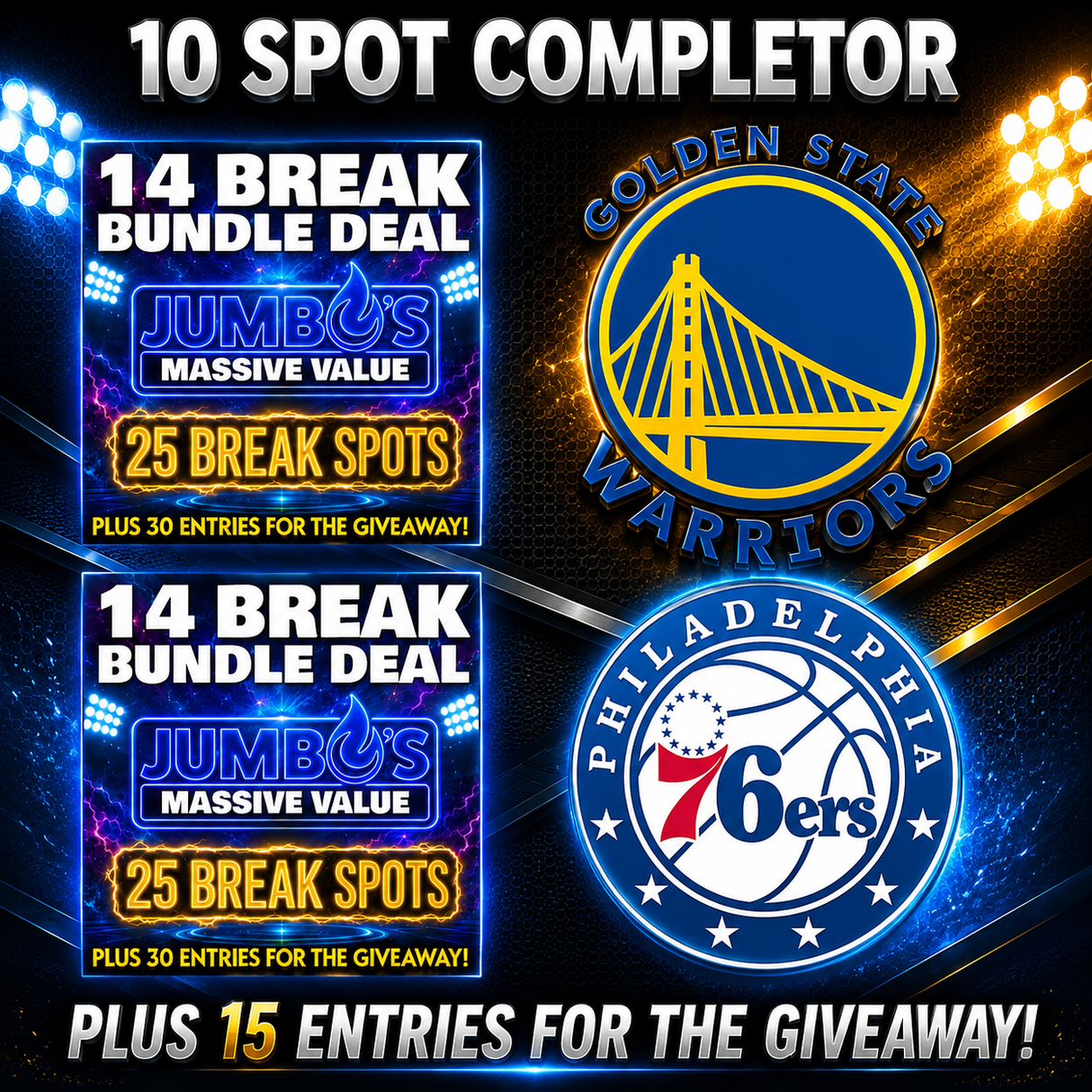 ➡️10 Spot Completor (2 Bundle Deals, Warriors, 76ers!) *** Plus 15 Entries for the Giveaway!