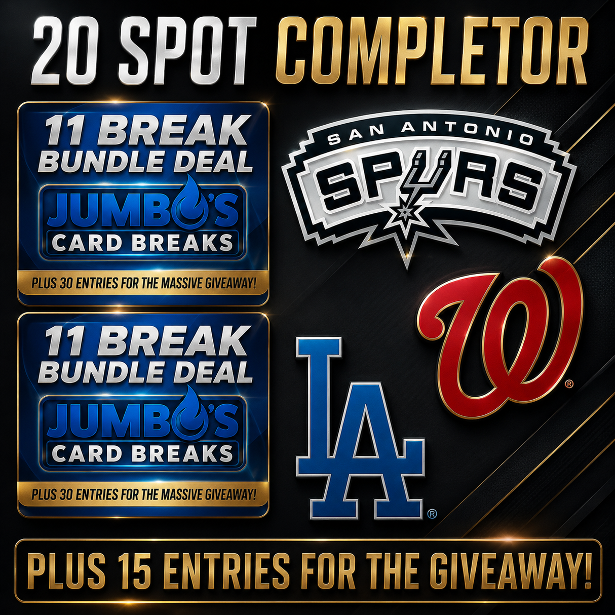 ➡️20 Spot Completor (2 Bundles, Dodgers, Spurs & Nationals!) *** Plus 15 Entries for the Giveaway!