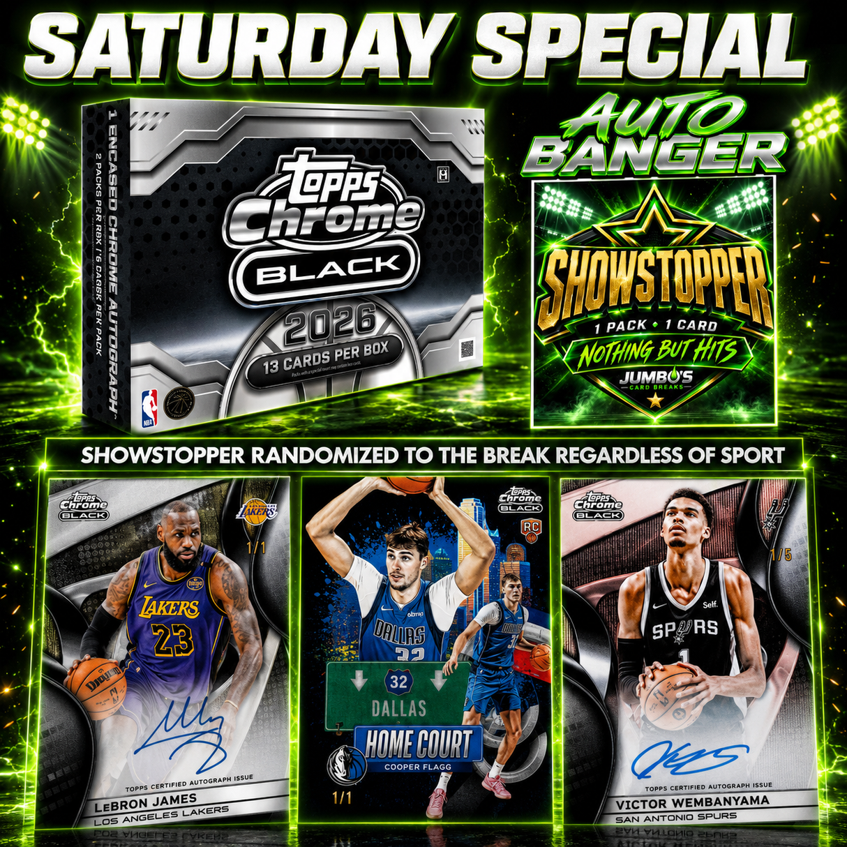 💥Saturday Special! BREAK #12002 - 2025/26 Topps Chrome Black Hobby & 1 Showstopper (Random Team) *** Showstopper randomized to the break regardless of sport! ONLY $19 with any $75+ order!