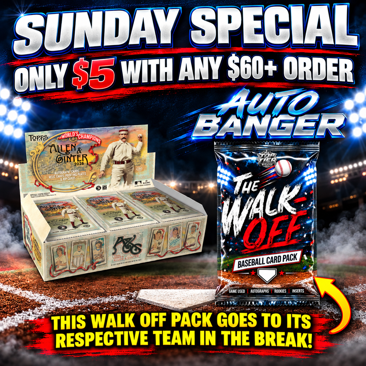 ⭐Sunday Special! BREAK #12173 - 2026 Allen & Ginter Hobby (Random Team) *** Walk Off Auto Banger!  Only $5 with any $60+ order!