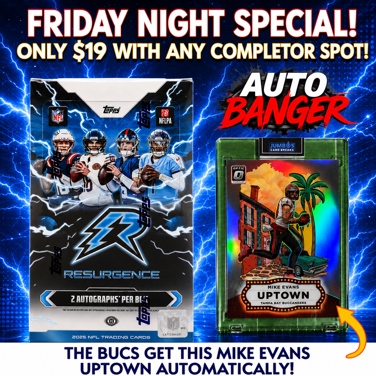 ⭐ Friday Special Auto Banger! BREAK #11916 - 2025 Resurgence Hobby (Random Team) *** Bucs get this Mike Evans Uptown Automatically! Only $19 with any Completor Spot!