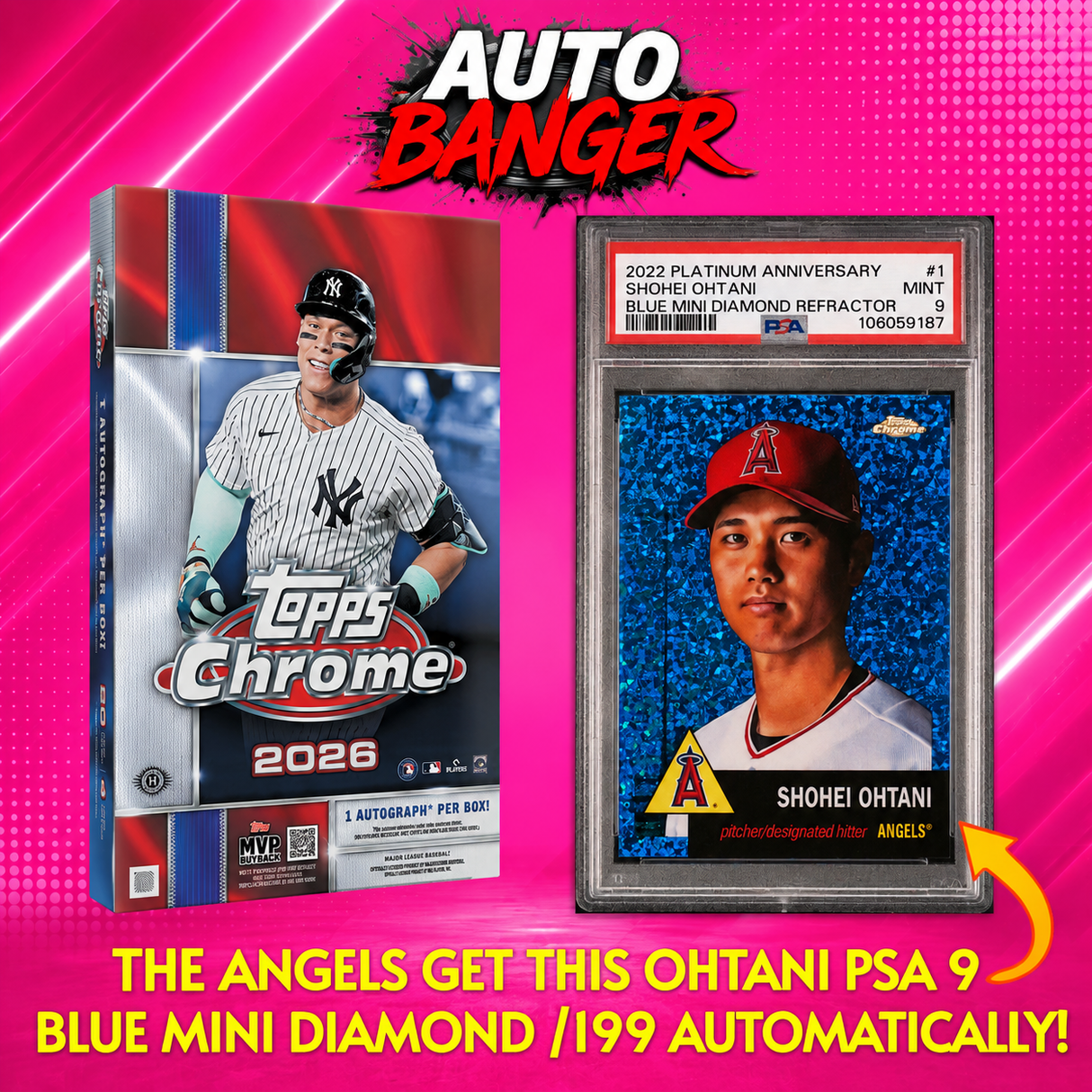 ⚾Auto Banger! BREAK #11898 - 2026 Topps Chrome Hobby (Random Team) *** The Angels get this Shohei Ohtani Blue Mini Diamond Refractor /199 PSA 9 Automatically!