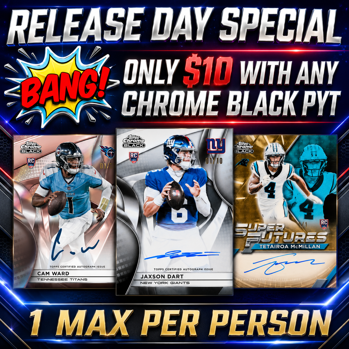 🏈Release Day Special! BREAK #11675 - 2025 Topps Chrome Black (Random Team) *** Only $10 with any Chrome Black PYT