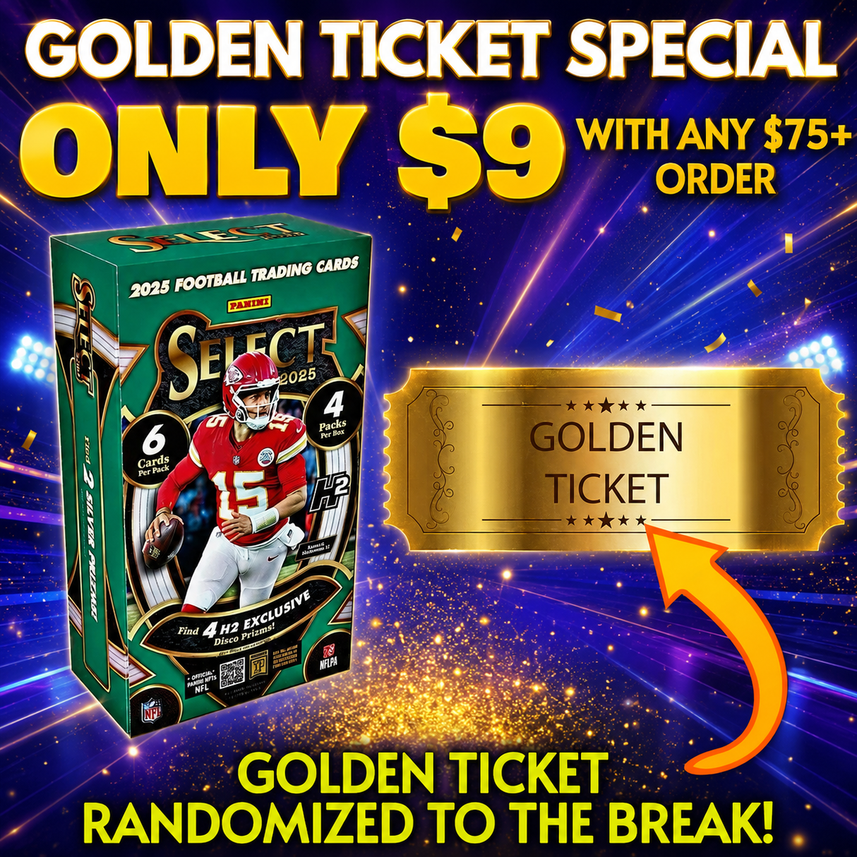 🏈 Wednesday Special! BREAK #11708 - 2025 Select H2 (Random Team) *** Only $9 with any $75+ Order! Golden Ticket Randomized!!