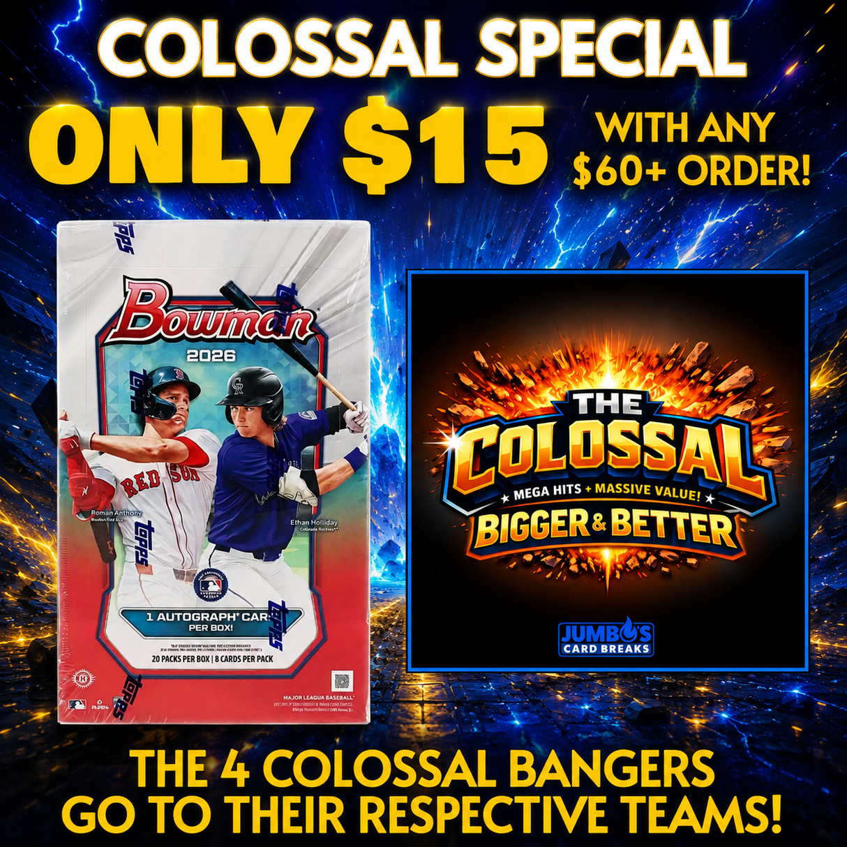 ⚾ Thursday Special! BREAK #11712 - 2026 Bowman Hobby (Random Team) *** Only $15 with any $60+ Order! 4 Colossal Bangers go to their respective teams!