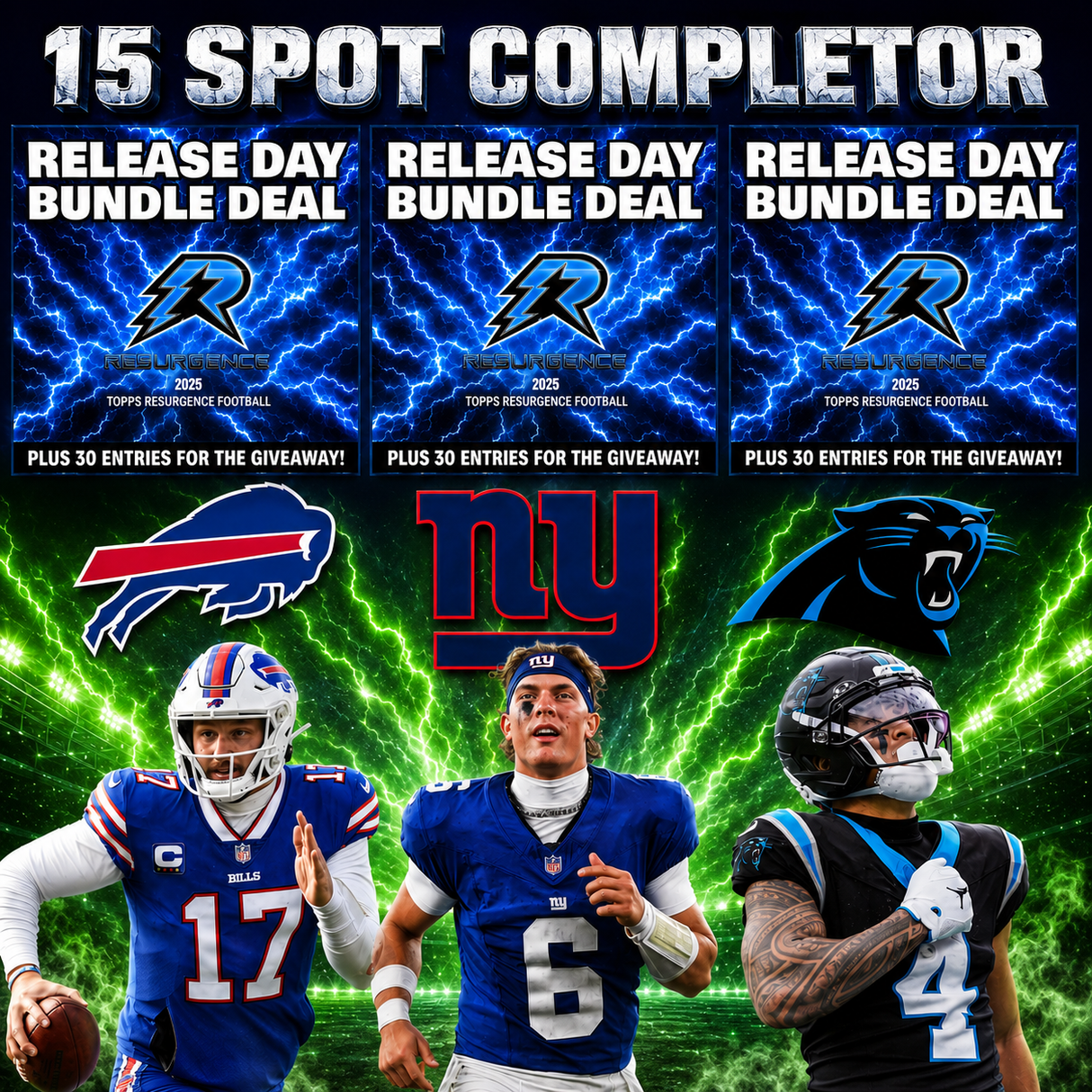 ➡️15 Spot Release Day Completor! (3 Bundles, Giants, Chargers, Panthers!) *** Plus 15 Entries into the Giveaway!