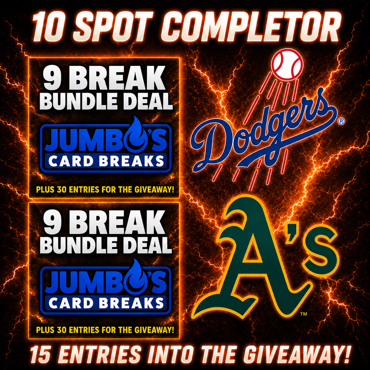➡️10 Spot Completor (2 Bundles, Dodgers, A's!) *** Plus 15 Entries for the Giveaway!