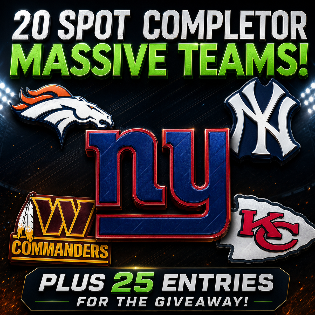➡️20 Spot Massive Team Completor! (Giants, Chiefs, Yankees, Commanders & Broncos!) *** Plus 20 Entries for the Giveaweay!