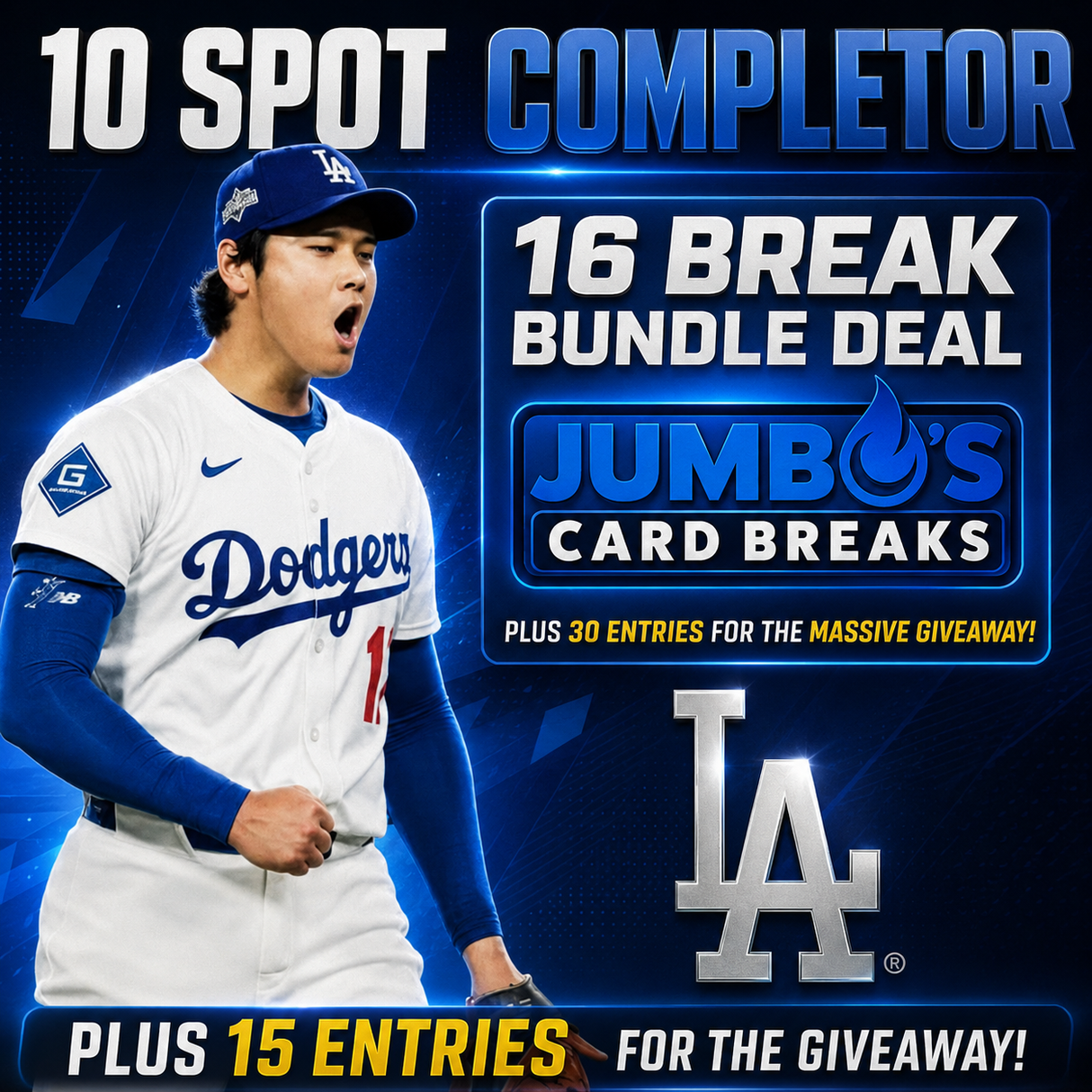 ➡️10 Spot Completor (16 Break Bundle Deal & Dodgers) *** Plus 15 Entries for the Giveaway! (Take both completors for only $315!)