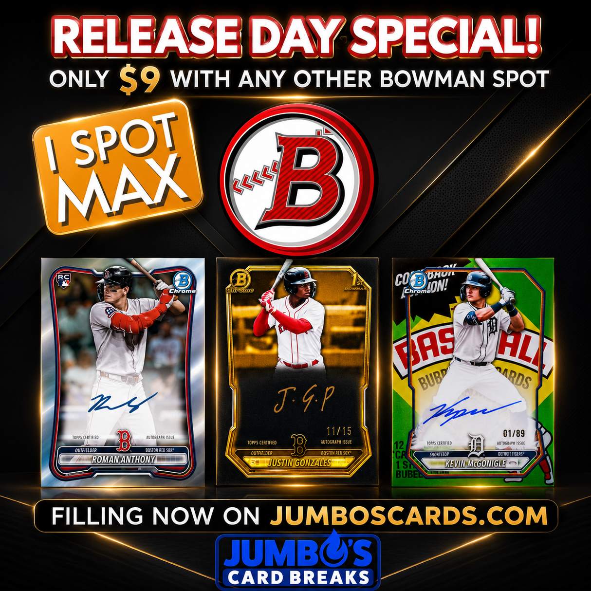 ⚾ Jumbo's Release Day Special! BREAK #11328 - 2026 Bowman Hobby (Random Team) *** Only $9 with any other Bowman Break Spot/Team!