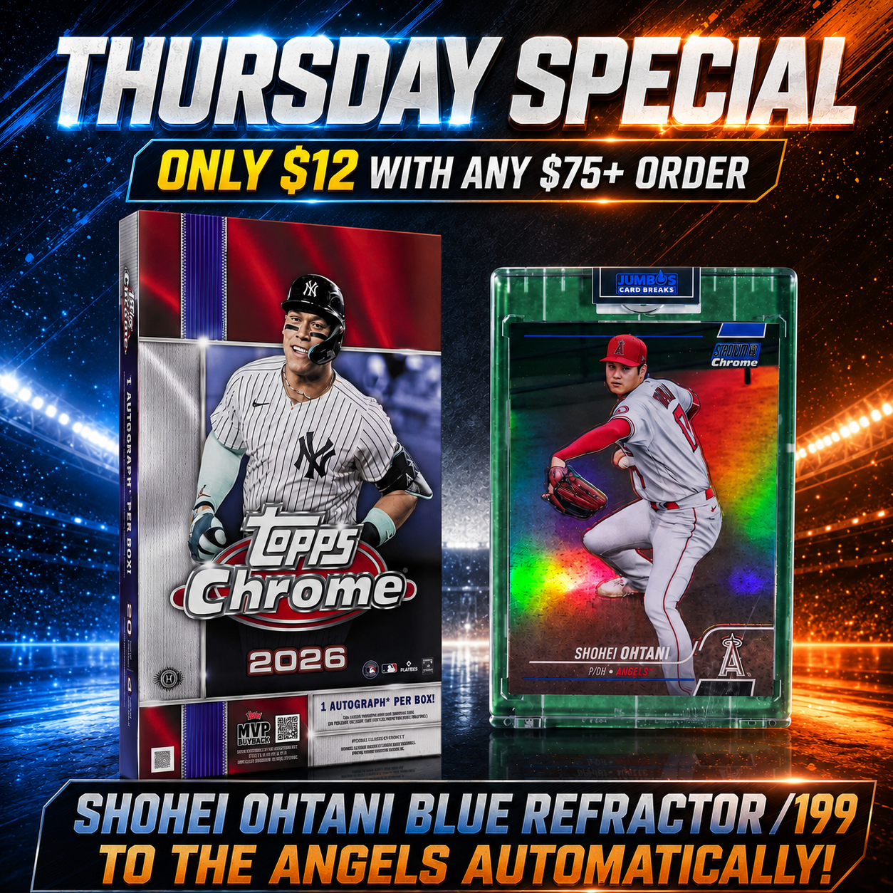 ⚾ Thursday Special! BREAK #11777 - 2026 Topps Chrome Hobby (Random Team) *** Shohei Ohtani Blue Stadium Club Refractor /199 goes to the Angels Automatically! Only $12 with any $75+ Order!
