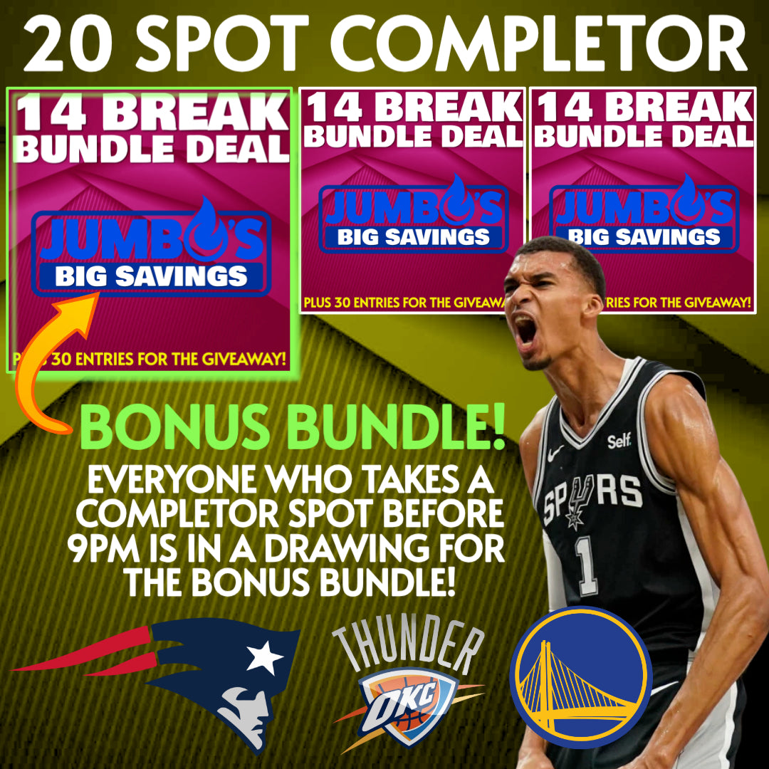 ➡️20 Spot Completor (Spurs, Thunder, Warriors & Patriots!) *** Take it before 9pm for a chance to win a bonus bundle! Plus 15 Entries for the Giveaway!