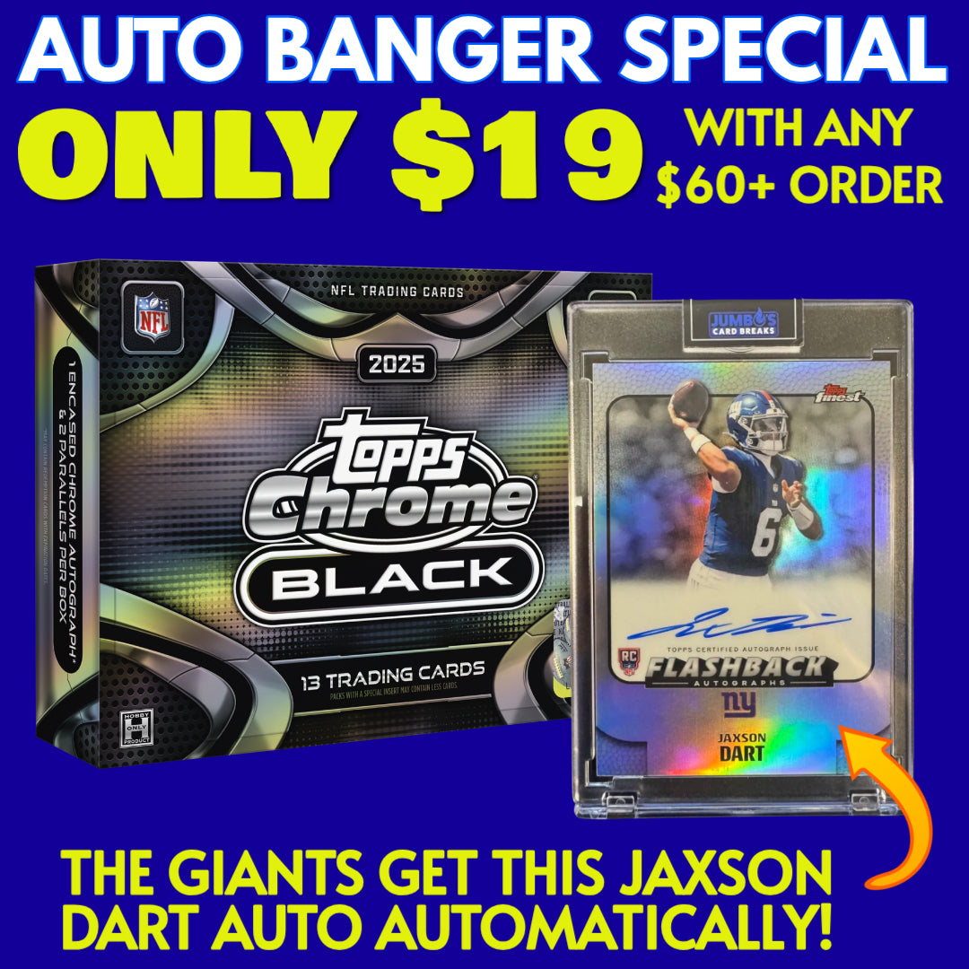 ⭐ Tuesday Auto Banger Special! BREAK #11696 - 2025 Topps Chrome Black Hobby (Random Team) *** Jaxson Dart Finest Auto goes tot he Giants Automatically! Only $19 with any $60+ Order