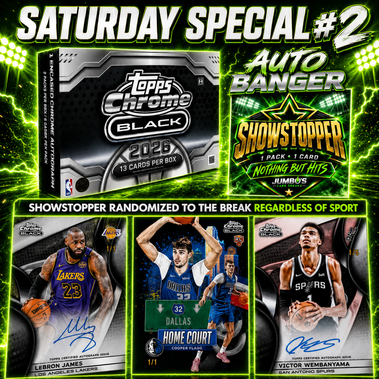 💥Saturday Special #2! BREAK #12004 - 2025/26 Topps Chrome Black Hobby & 1 Showstopper (Random Team) *** Showstopper randomized to the break regardless of sport!  ONLY $19 with any $75+ order!