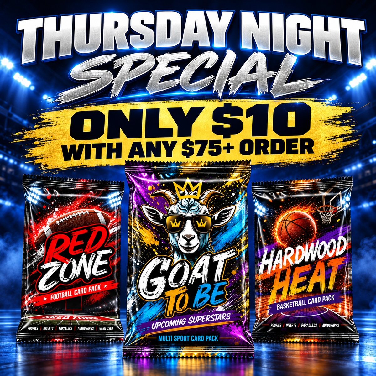 ⭐Thursday Special! BREAK #12140 - Red Zone, Hardwood Heat & Goat To Be Pack (Random Team) *** Only $10 with any $75+ order!
