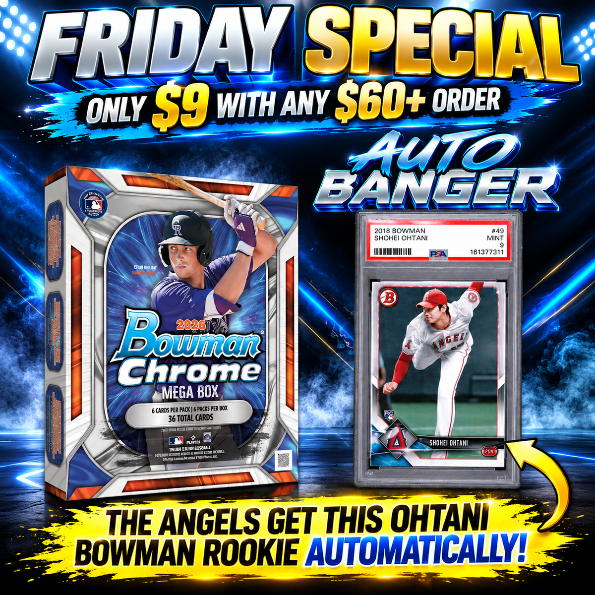⭐ Friday Night Special! BREAK #12169 - 2026 Bowman Chrome Mega x5 (Random Team)  *** AUTO BANGER!  Only $9 with any $60+ order!